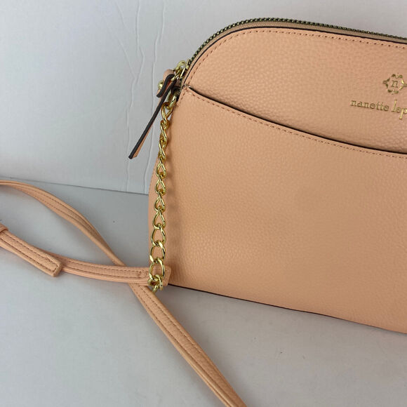Nanette Lepore Crossbody Peach Gold Chain Pebbled Vegan Leather Adjustable - Picture 3 of 9